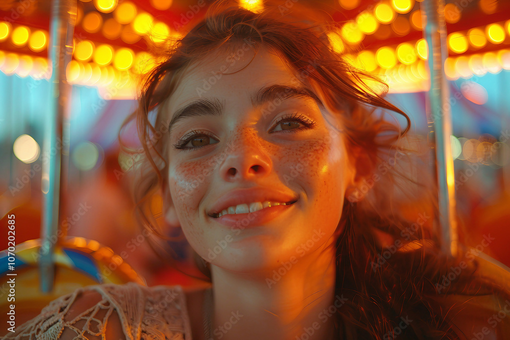 Person having fun on a colorful carnival attraction background generative AI illustration Person having fun on a colorful carnival attraction background generative AI illustration
