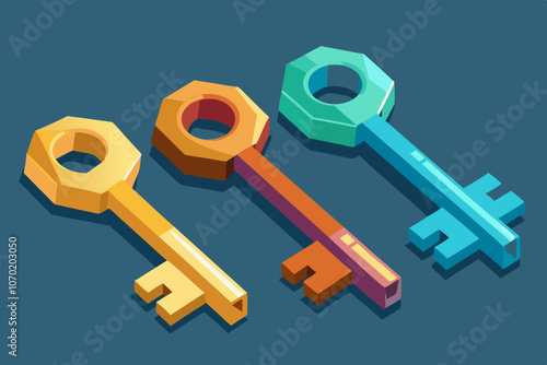 three keys vector art illustration photo