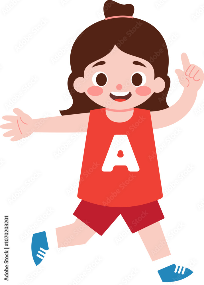 Happy Girl Running Alphabet A Kids Education Illustration Happy Girl Running Alphabet A Kids Education Illustration