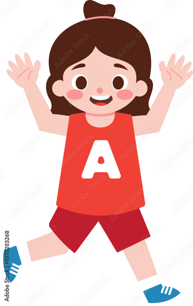Happy Girl Child Running Active Joyful Playful Education Kids Cartoon Illustration Happy Girl Child Running Active Joyful Playful Education Kids Cartoon Illustration