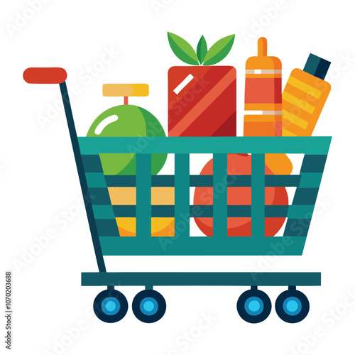 shopping supermarket cart with grocery pictogram