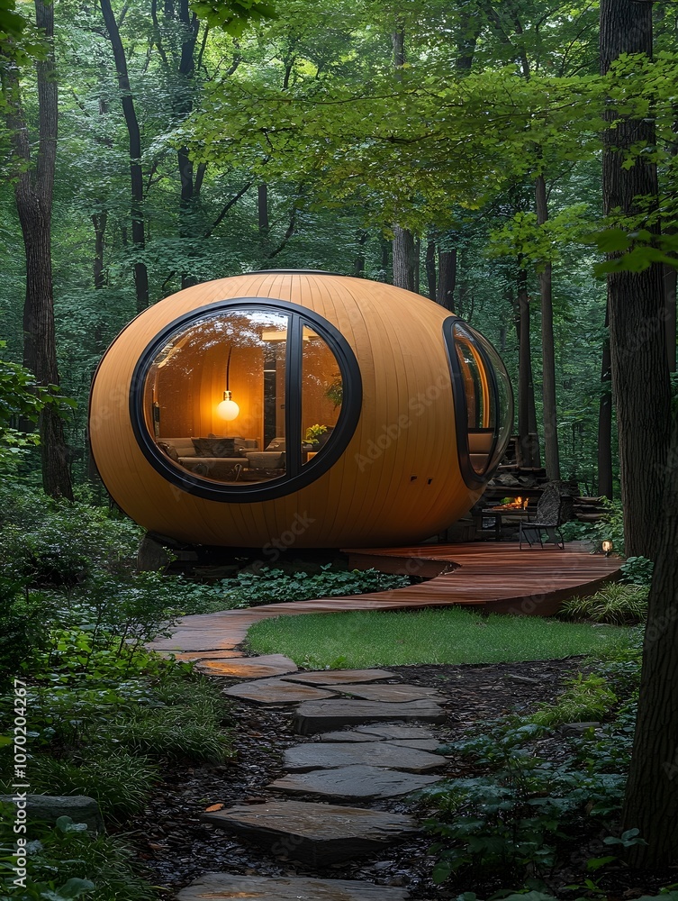 Modern building in the shape of a sphere, building in the forest Modern building in the shape of a sphere, building in the forest