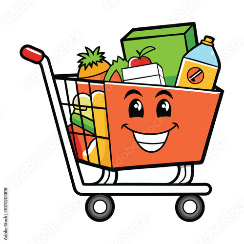 shopping supermarket cart with grocery pictogram