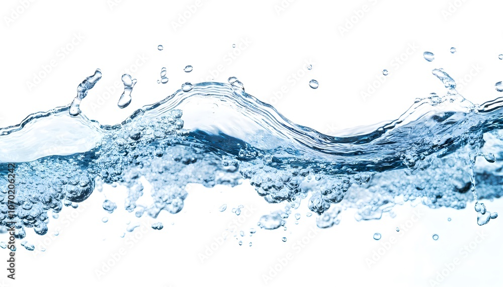 Water Splash with Air Bubbles Against a White Background Water Splash with Air Bubbles Against a White Background