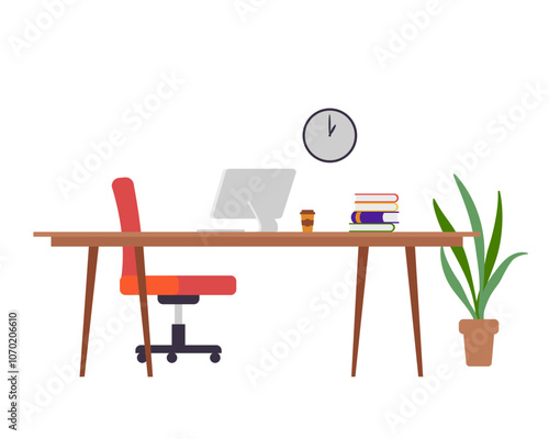Office, work place. Vector simple color flat illustration. 