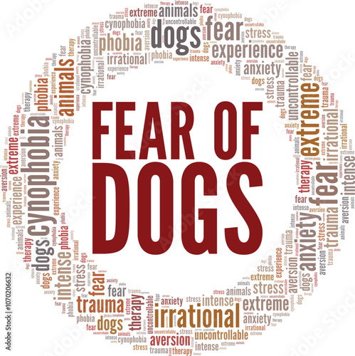 Cynophobia: Fear of Dogs word cloud conceptual design isolated on white background.