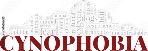Cynophobia: Fear of Dogs word cloud conceptual design isolated on white background.