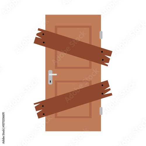 Boarded up door. Vector simple color flat illustration. 