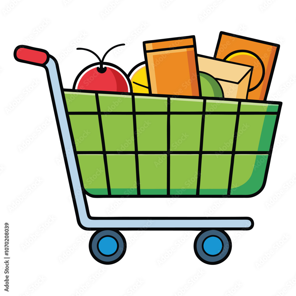 shopping supermarket cart with grocery pictogram shopping supermarket cart with grocery pictogram