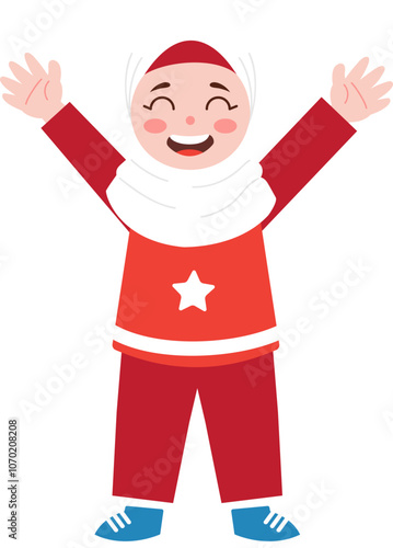 Happy Muslim Girl Child Wearing Hijab Cheerful Kid Illustration
