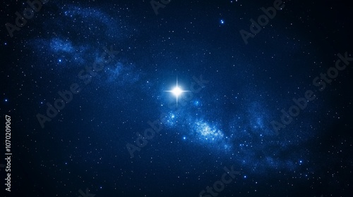 Star shines in dark sky, vast solitude, soft glowing ambiance. AI generated