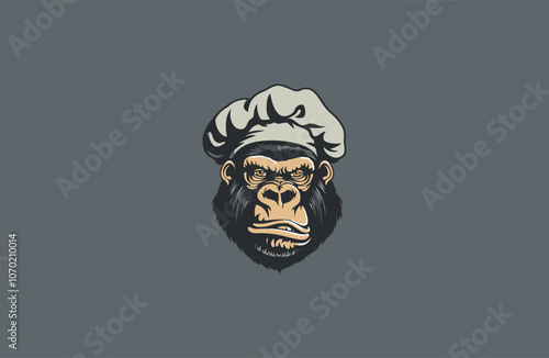 Gorilla chef logo design vector vintage photo