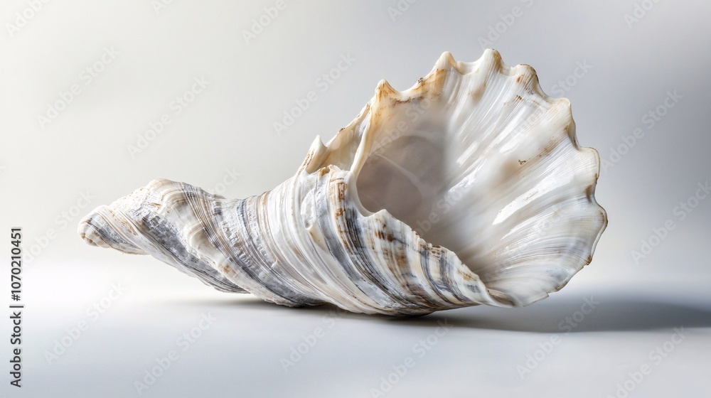 Elegant Seashell: A Captivating Close-Up on a White and Brown Conch Elegant Seashell: A Captivating Close-Up on a White and Brown Conch