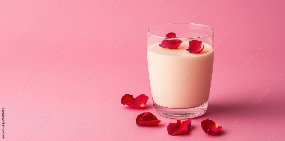 Elegant panna cotta dessert adorned with delicate rose petals for a touch of romance and sophistication. Elegant panna cotta dessert adorned with delicate rose petals for a touch of romance and sophistication.