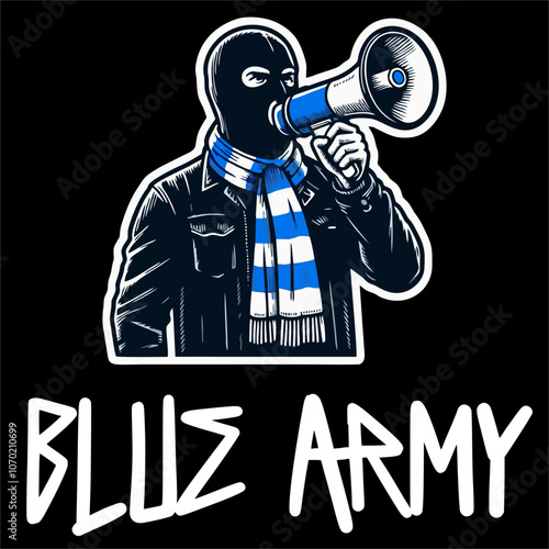 Vector illustration of Ultras Hooligan Football fans Blue White color