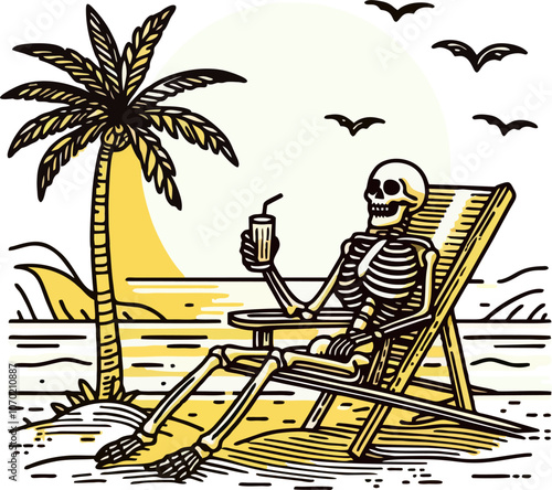 Illustrator vector graphic of skull chill out at beach 