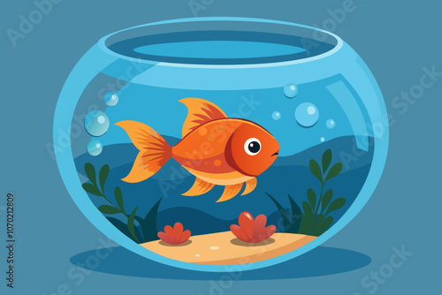  Gold fish swimming in the water in fishbowl 