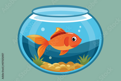  Gold fish swimming in the water in fishbowl 