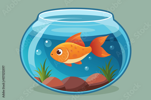  Gold fish swimming in the water in fishbowl 