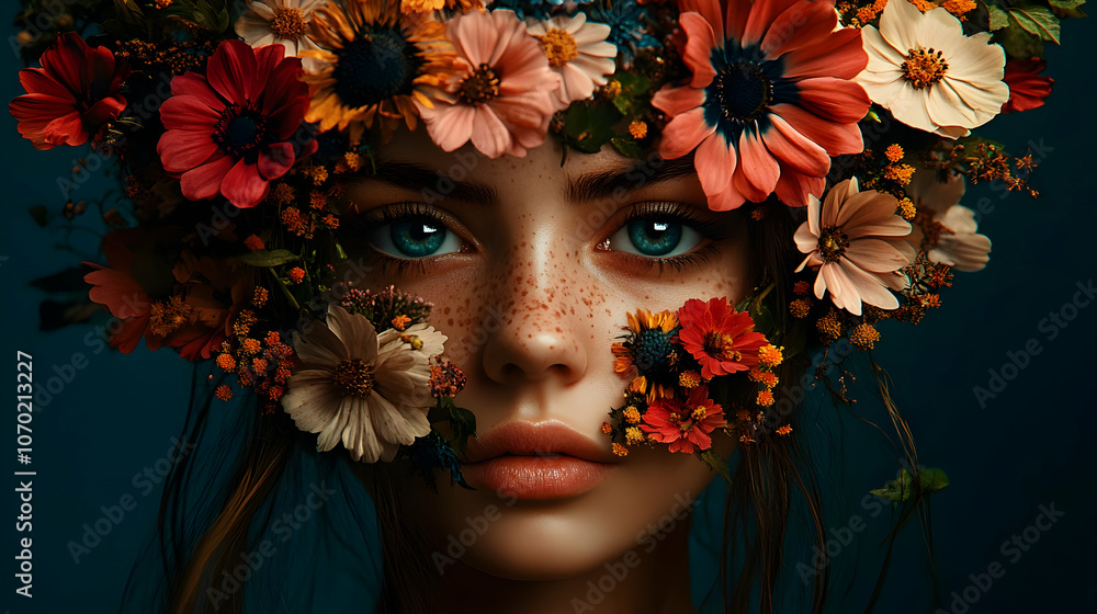 Floral Crown Woman Portrait - Illustration Floral Crown Woman Portrait - Illustration