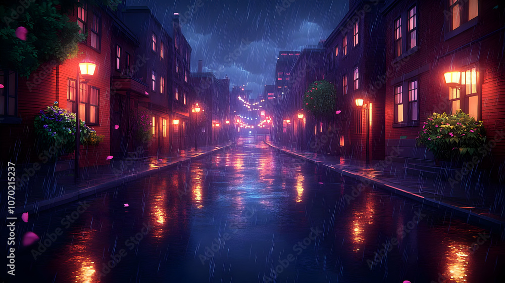 Rainy Night City Street Illustration Rainy Night City Street Illustration