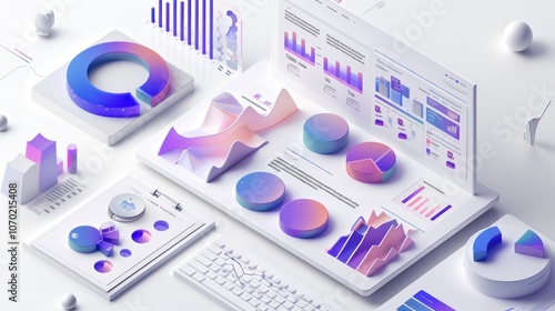 Interactive 3D income breakdown with pie charts, detailed income sources, and monthly projections on a white background