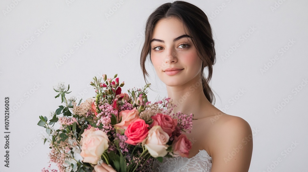 Radiant Bride with Bouquet: A Portrait of Wedding Elegance Radiant Bride with Bouquet: A Portrait of Wedding Elegance