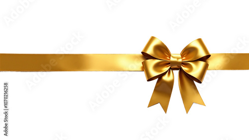 Elegant Golden Ribbon and Bow on White: Perfect for Gift Wrapping, Holiday Designs, or Luxury Product Packaging