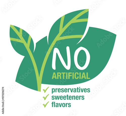No Artificial Preservatives, Sweeteners, Flavors - label in leaf shape