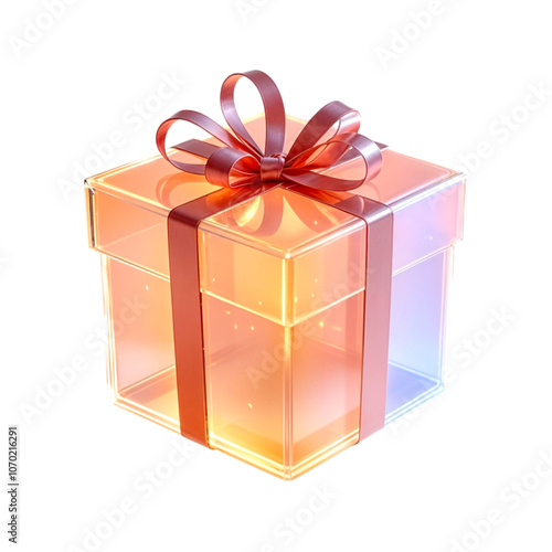 3d glass gift box on transparent background