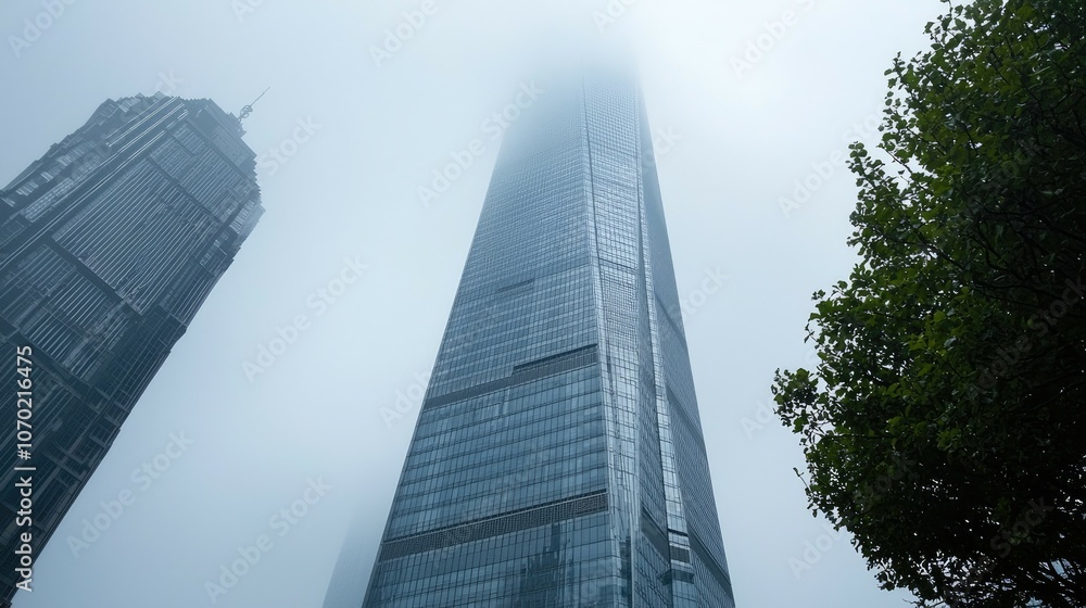 A tall skyscraper disappearing into the clouds. A tall skyscraper disappearing into the clouds.
