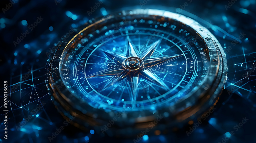 Compass with a Glittering Blue Background 3D Illustration Compass with a Glittering Blue Background 3D Illustration