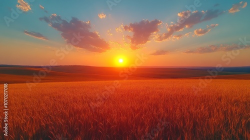 Vibrant Sunset Over Endless Golden Field