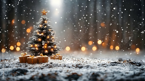 Wallpaper Mural Snowy Forest Christmas Tree with Gifts - Illustration Torontodigital.ca