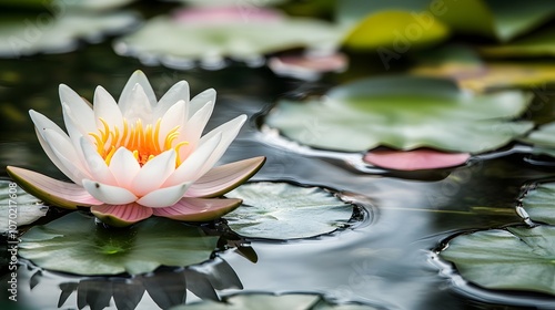 A Single Water Lily Blossom Floating on a Pond