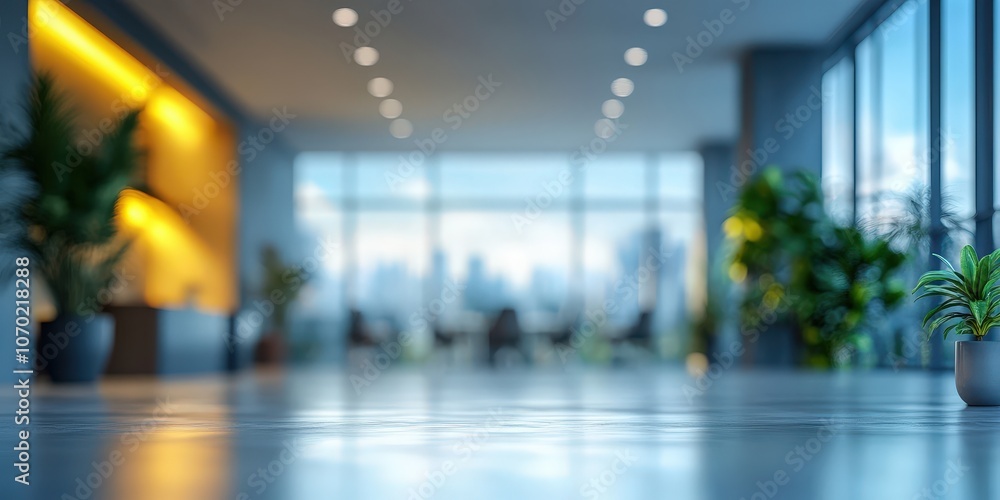 Modern Office Interior with Blurred Background and Light Modern Office Interior with Blurred Background and Light