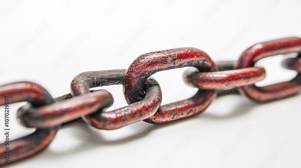 Fototapeta premium Close Up of Rusted Red Chain on White Background