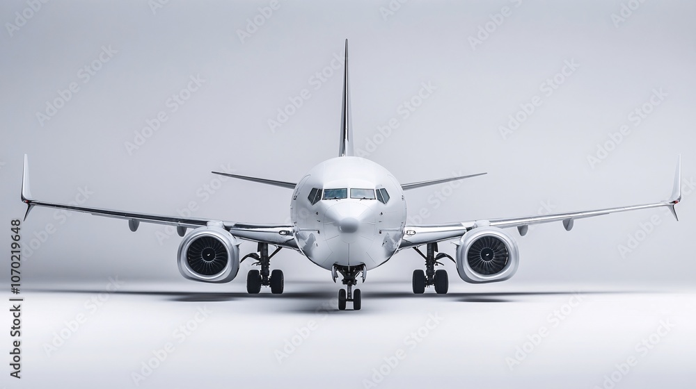 Naklejka premium Sleek Silver Jet Airplane on a Pristine White Background