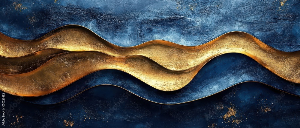Elegant deep blue and gold wavy design, exuding luxury and sophistication, ideal for upscale branding or interior decor. Elegant deep blue and gold wavy design, exuding luxury and sophistication, ideal for upscale branding or interior decor.