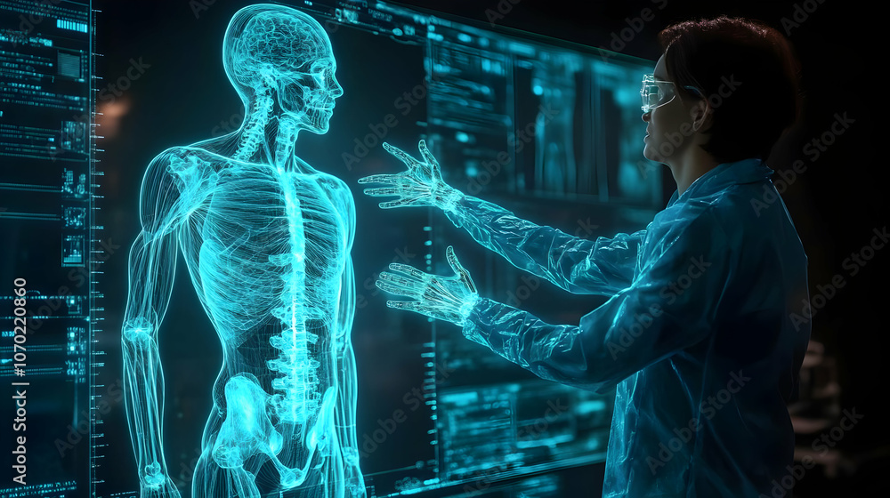 3D Illustration of a Human Body with Digital Overlay 3D Illustration of a Human Body with Digital Overlay
