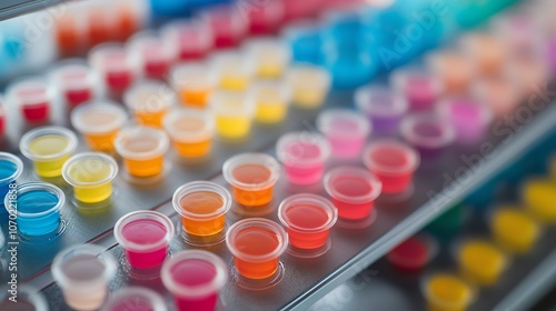 Micrological lab studying quorum sensing in bacterial communities top view Focusing on microbial communication breakthroughs Advanced tone Tetradic color scheme photo