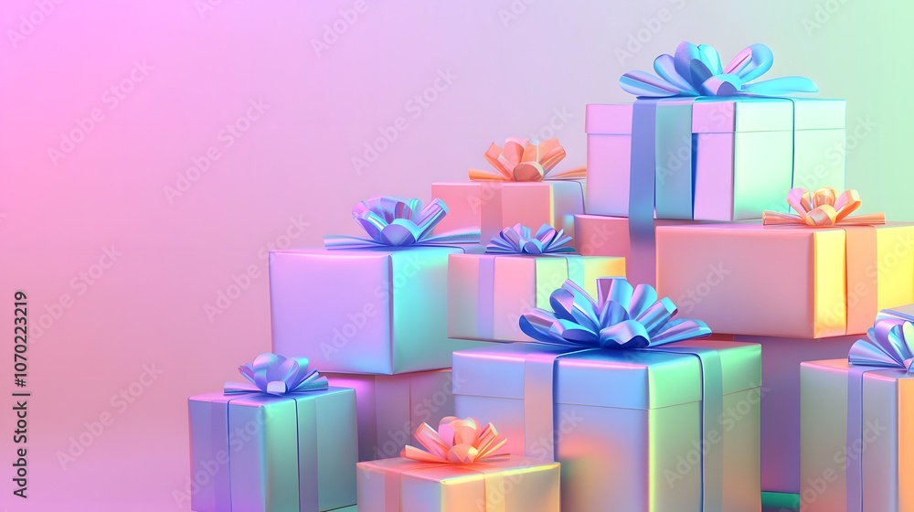 A Stack of Pastel-Colored Gift Boxes with Ribbons A Stack of Pastel-Colored Gift Boxes with Ribbons