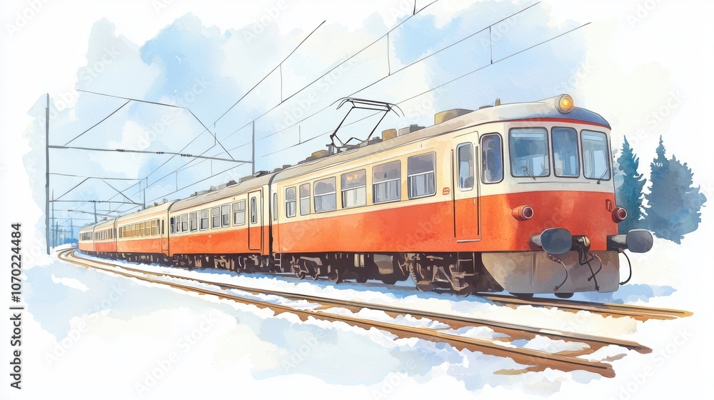 A colorful illustration of a train on snowy tracks A colorful illustration of a train on snowy tracks
