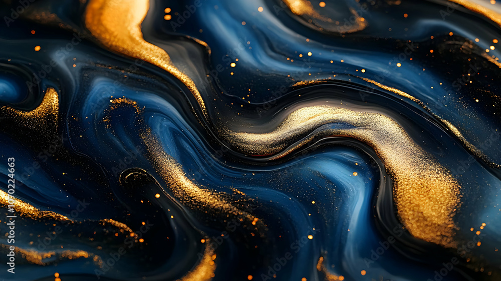 Abstract Liquid Gold and Blue Swirls Background Abstract Liquid Gold and Blue Swirls Background
