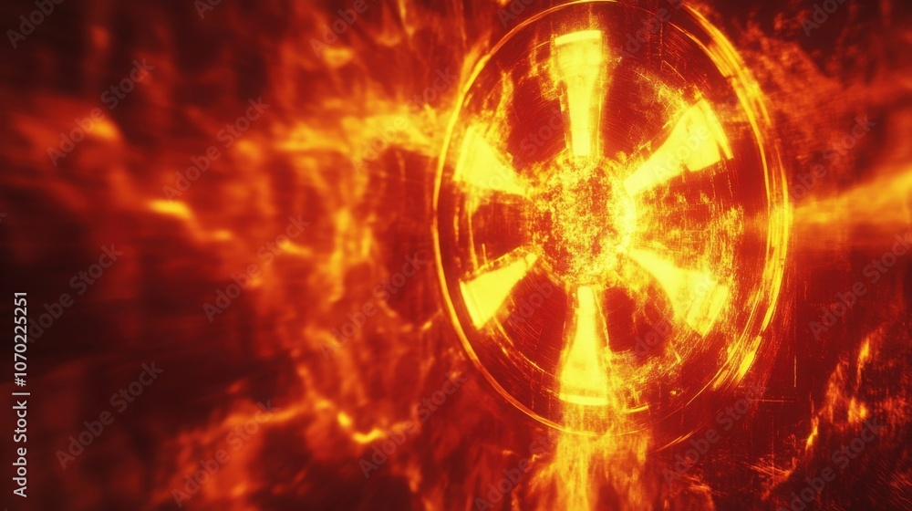 Obraz premium Fiery abstract background with a glowing symbol at the center.