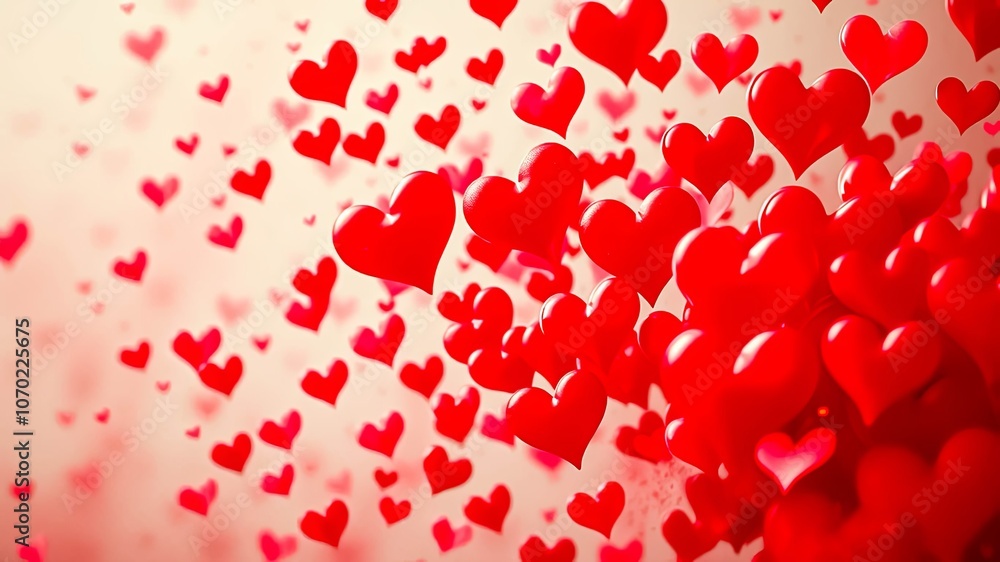 A cascade of vibrant red hearts floating in a soft, ethereal light, symbolizing the joy and wonder of love. A cascade of vibrant red hearts floating in a soft, ethereal light, symbolizing the joy and wonder of love.