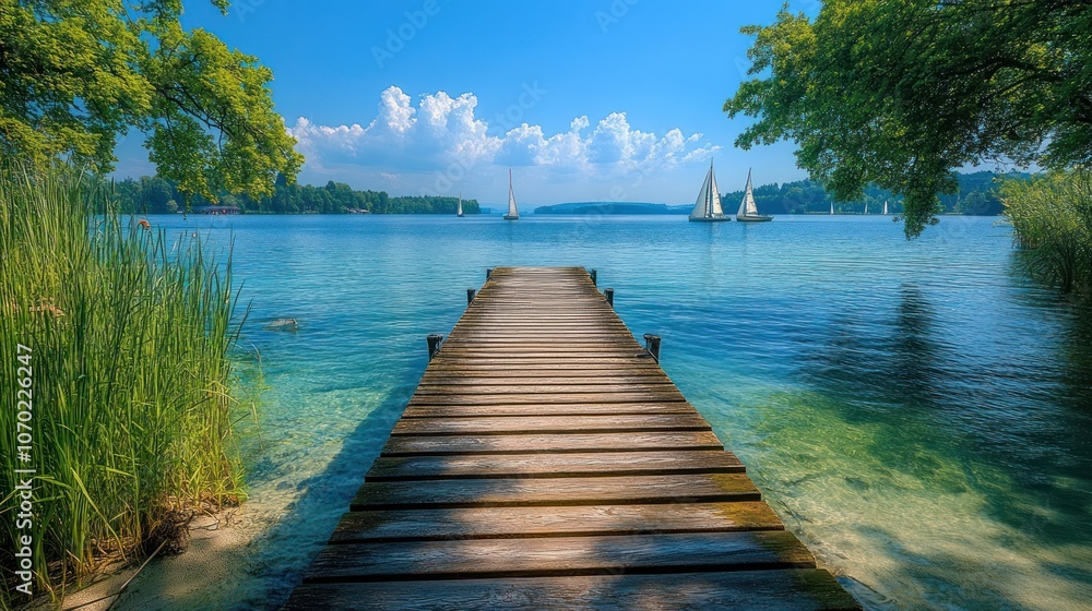 Peaceful Lake View With Wooden Pier
