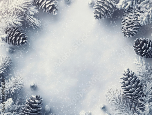 Elegant Snowy White Christmas Layout with Pinecones