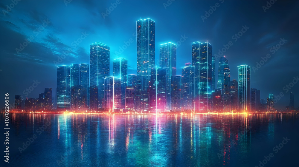 Fototapeta premium Neon Cityscape Illustration