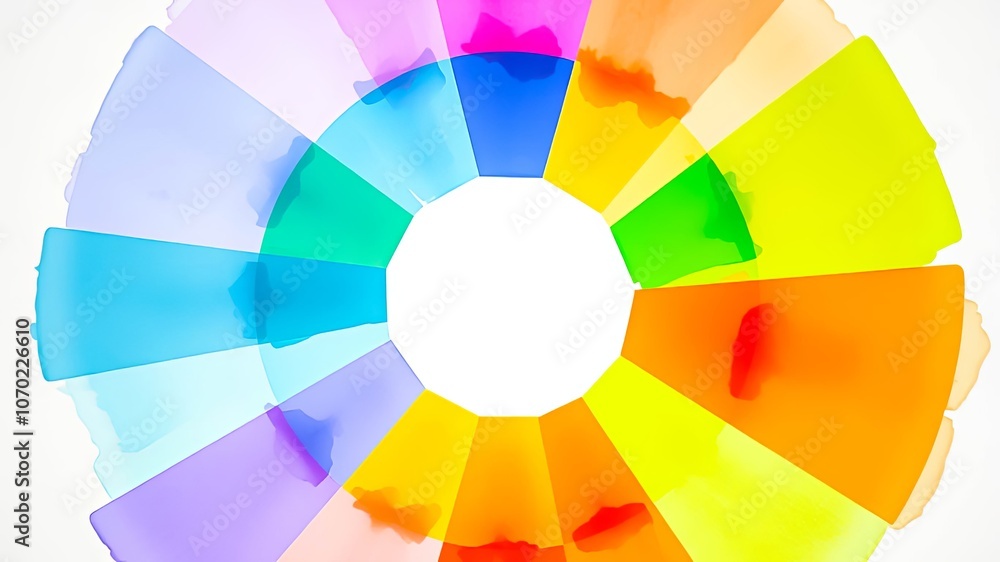 A vibrant circular design of watercolor hues radiating outward from a central white space, forming a beautiful and abstract composition. A vibrant circular design of watercolor hues radiating outward from a central white space, forming a beautiful and abstract composition.